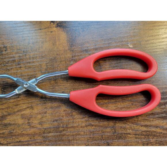 Vintage Red Plastic Handle 10" Stainless Steel Tongs - Picture 2 of 8